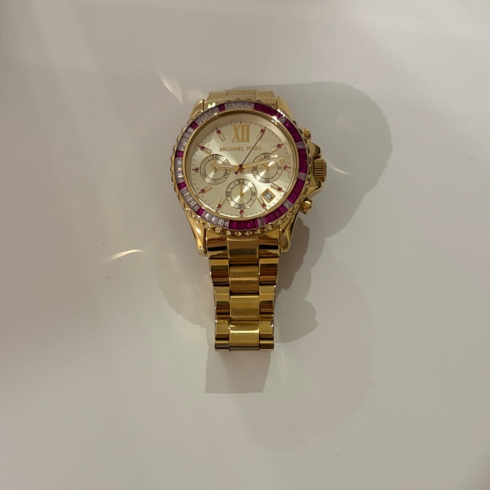 Michael Kors Gold Watch with Pink Bezel
